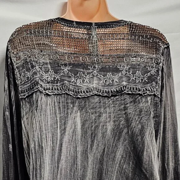 Aratta Silent Journey Women Size M Boho Popover Top Tunic Embroidery Acid Washed - Picture 14 of 14